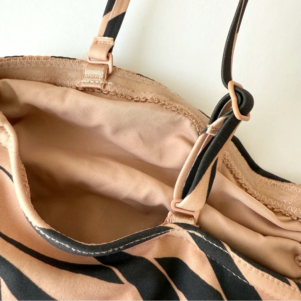 ZIMMERMANN BLUSH TAN BLACK SCULPT LINK RUCHED ZEBRA PRINT BANDEAU SWIMSUIT - Picture 5 of 10